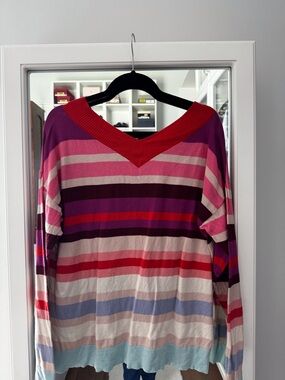 Striped V-Neck Women’s Sweater in Multi-Color